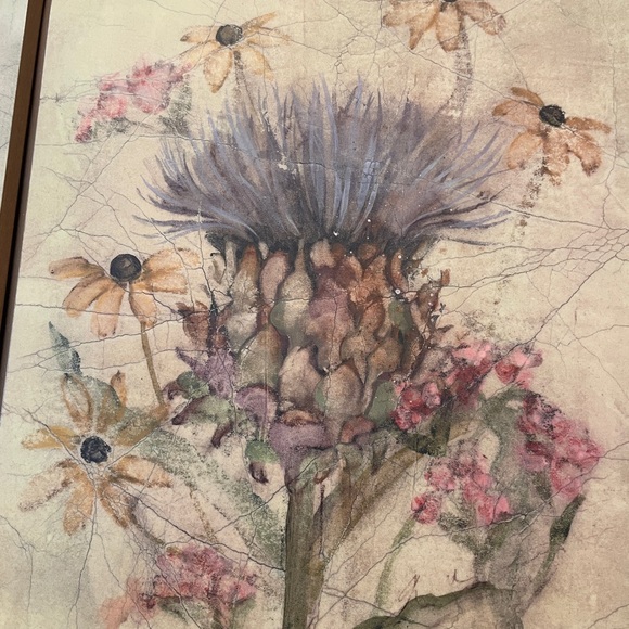 Beautiful botanical flower picture wall art with gold trim- 4 tiles - Picture 5 of 6